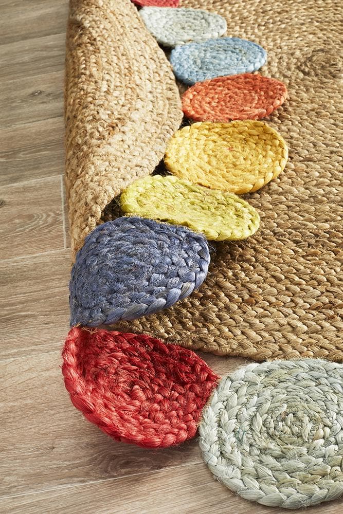 Lively jute natural multi round rug