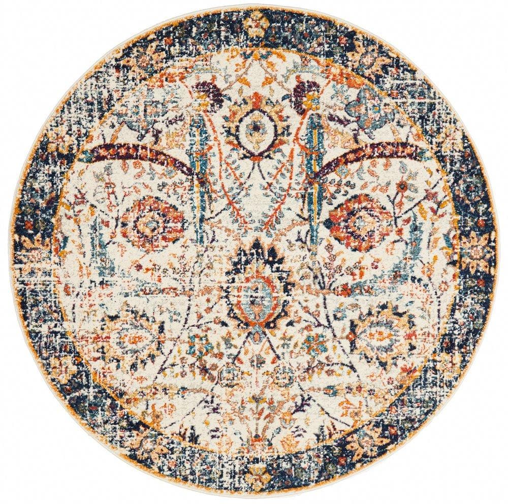 Transitional Peacock - Ivory [Round] - Rug