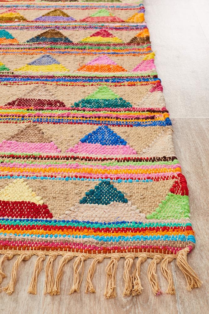 Marlo natural jute and cotton multi coloured rug
