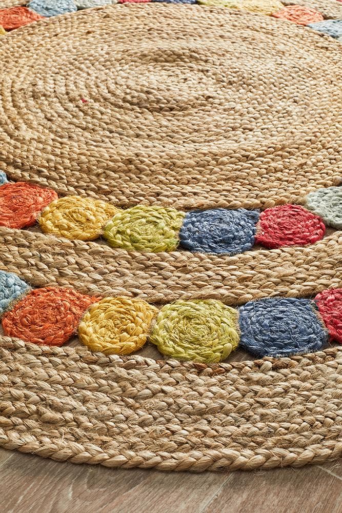 Delilah Jute multi colour natural round hand made rug