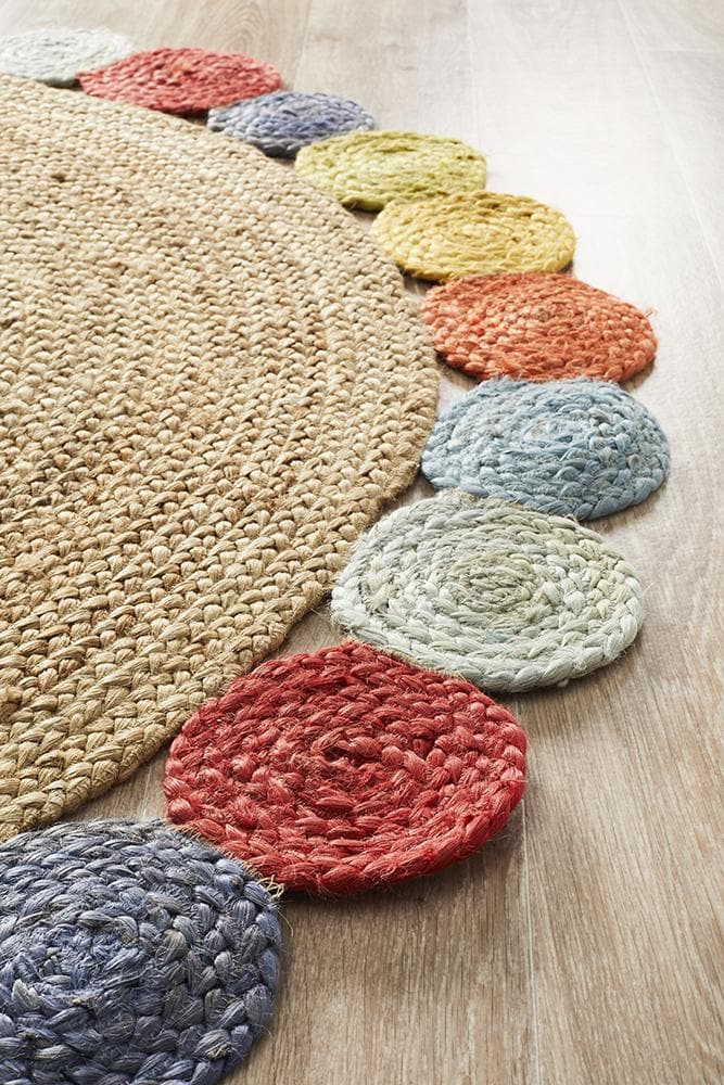 Lively jute natural multi round rug