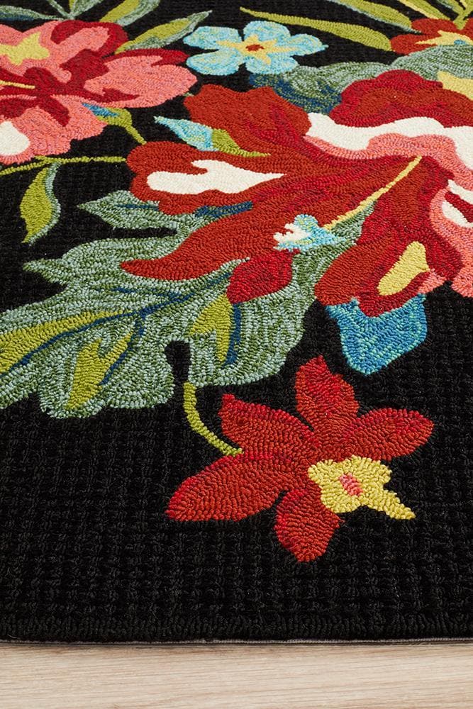 Copacabana Kelsey Bouquet black indoor outdoor floral design rug