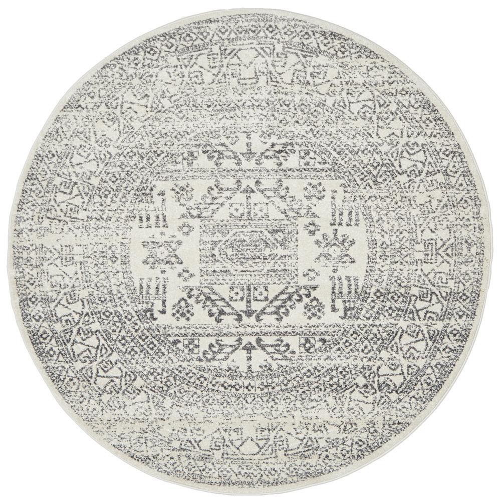 Chrome Addison Silver round tribal transitional rug