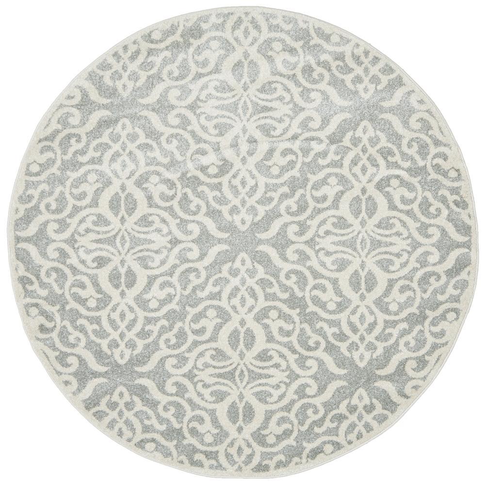 Chrome Lydia Silver round floral trellis design rug
