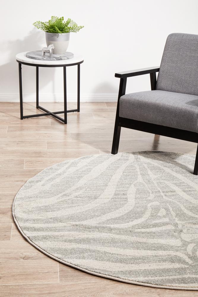 Chrome Savannah silver round rug animal print rug