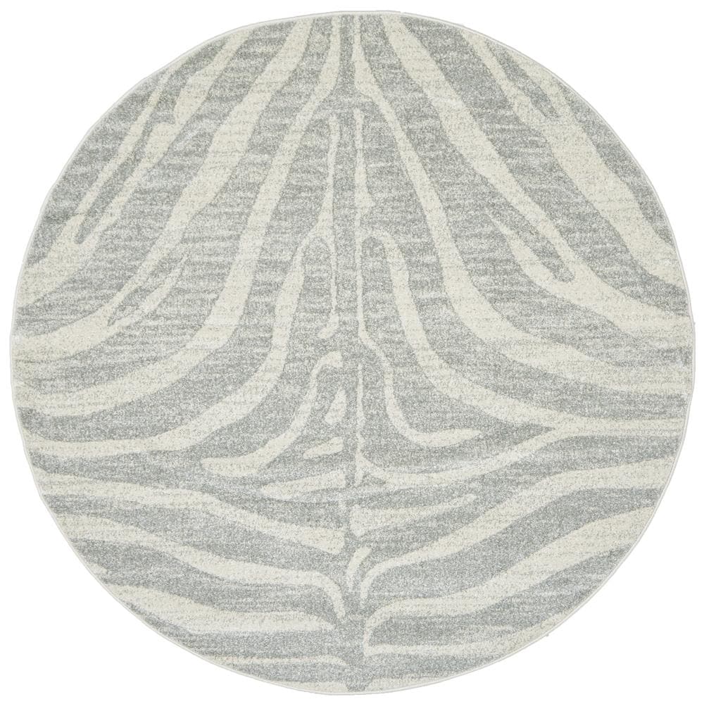 Chrome Savannah silver round rug animal print rug