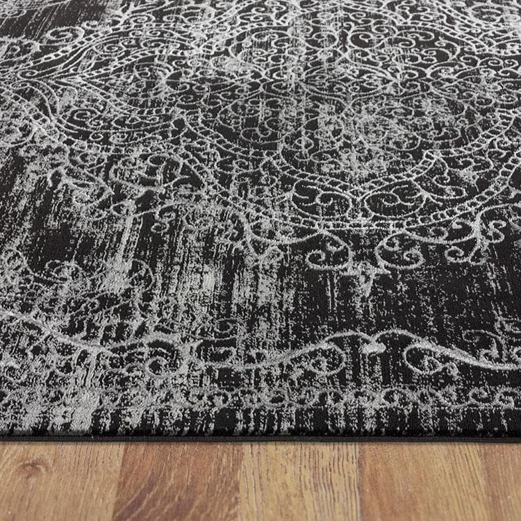 Charm 626 Dark grey poly viscose mix shimmering traditional hall runner rug