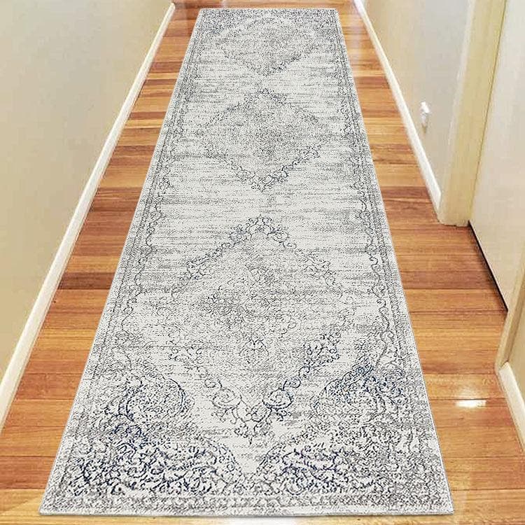 Charm 626 light grey poly viscose mix shimmering traditional hall runner rug