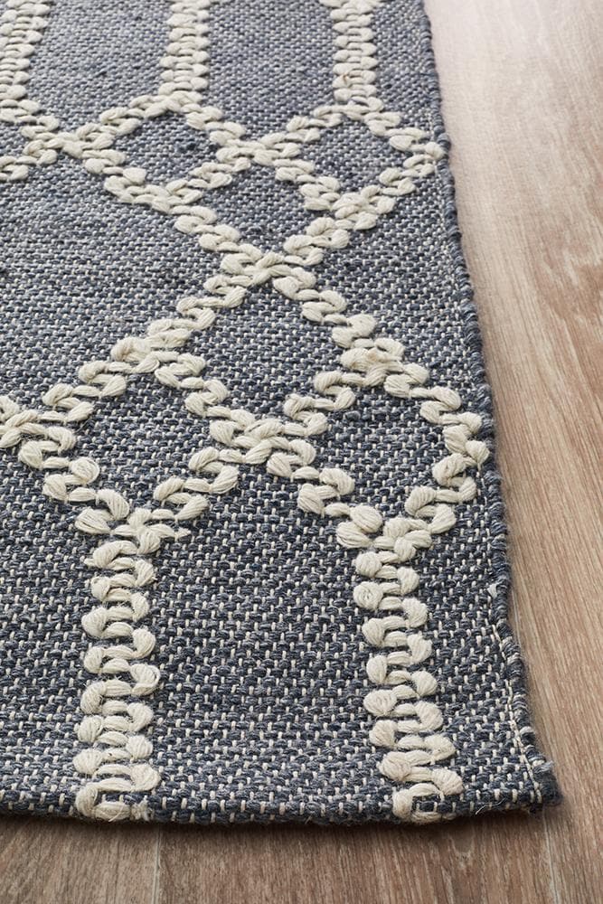 Krisha Tribal trellis rustic blue flat weave rug