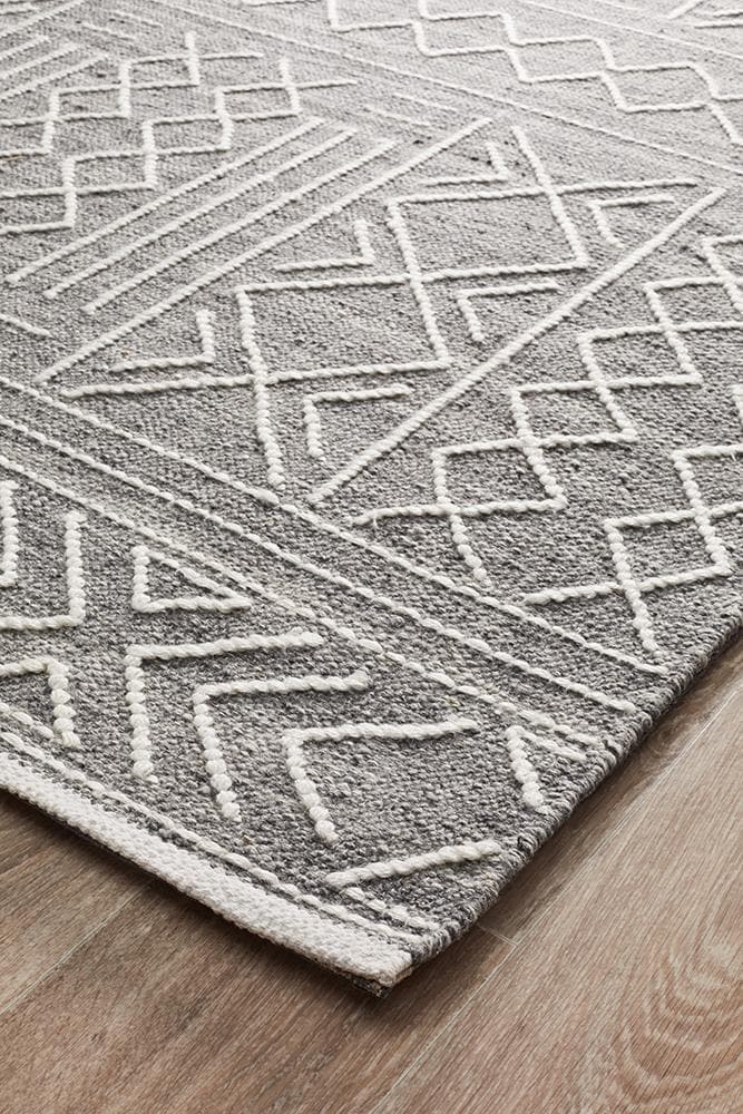arya stitch woven silver grey rug corner