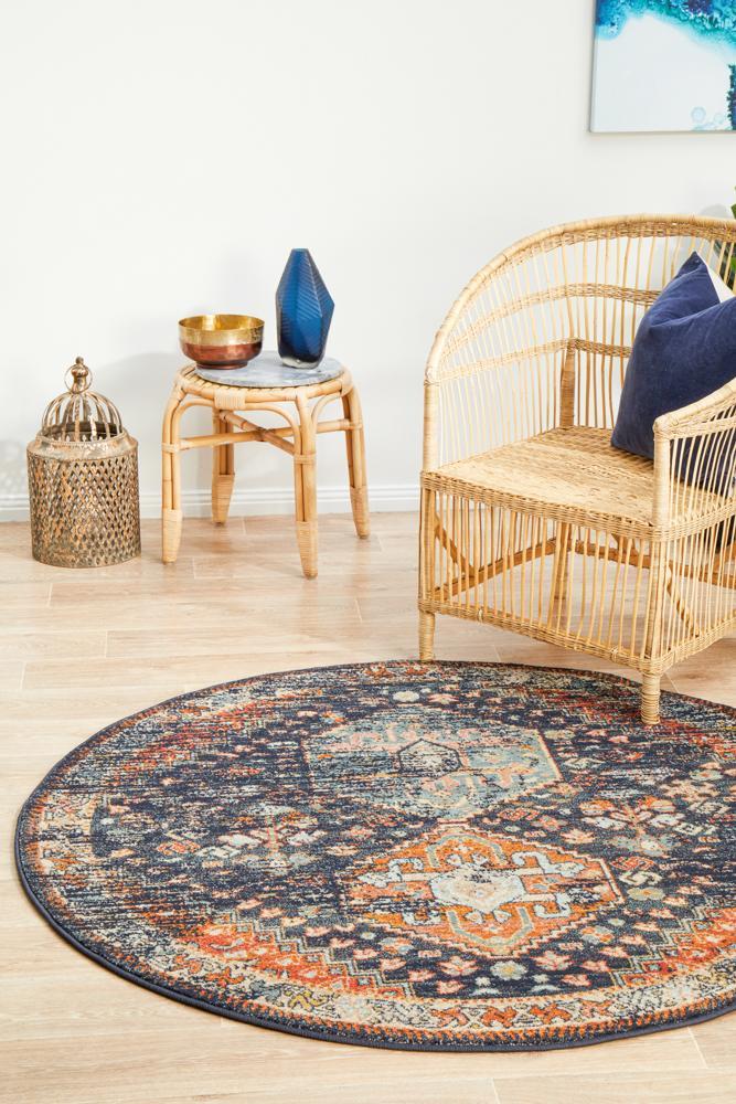 Large Navy Round Rugs Legacy 854 Navy Round | Transitional Traditional | Rugs Plus Online.