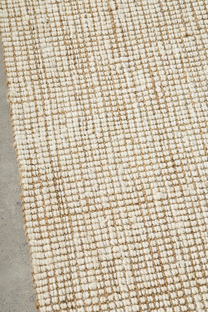 Madras Marlo White Runner Rug | Wool/Jute Mix Rugs