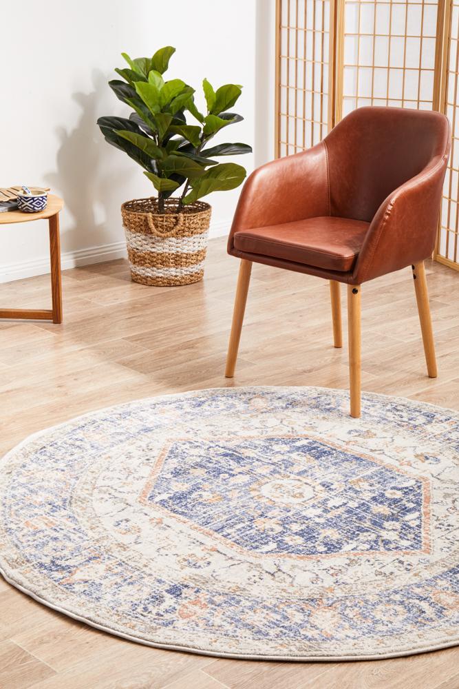 Mayfair Lorissa Blue | Transitional Round Rug | Rugs Plus Online