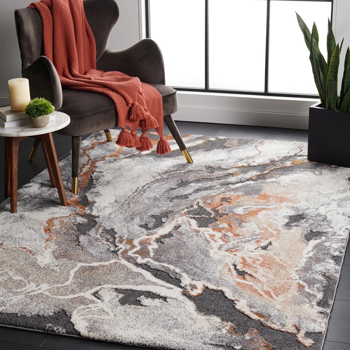 Mineral 222 Rust Rug | Semi Shag Modern Rugs | Rugs Plus Online.