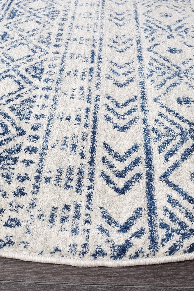 Oasis Ismail Rustic - White Blue [Round] - Rug