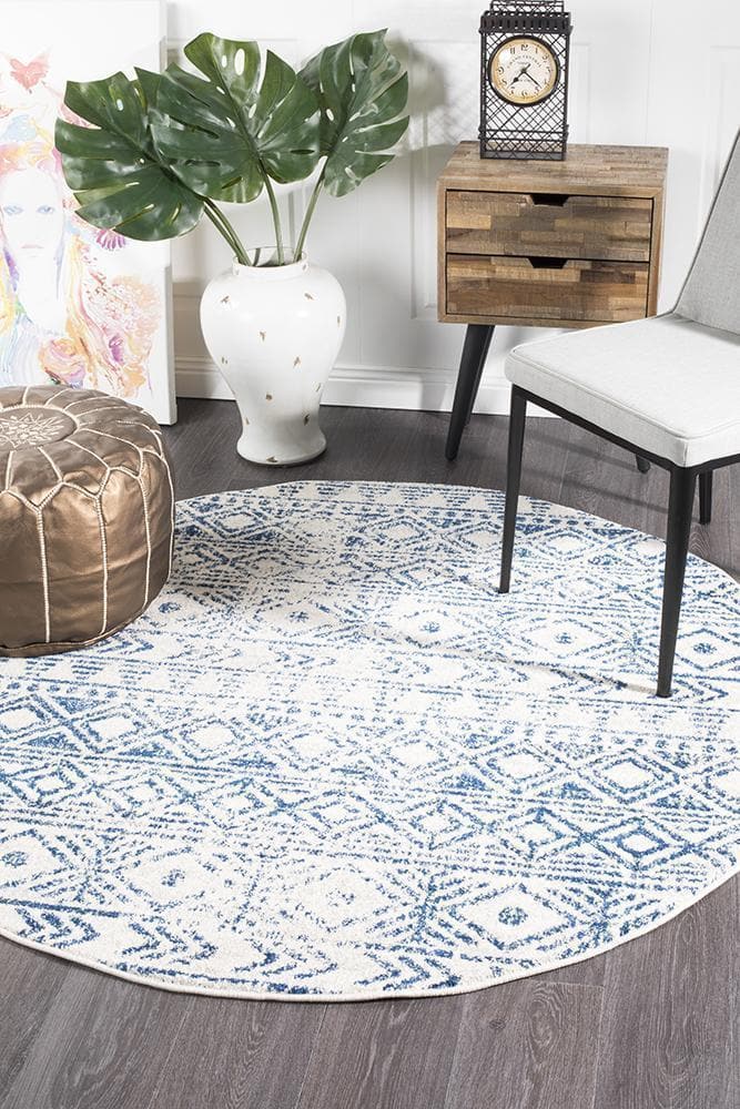 Oasis Ismail Rustic - White Blue [Round] - Rug