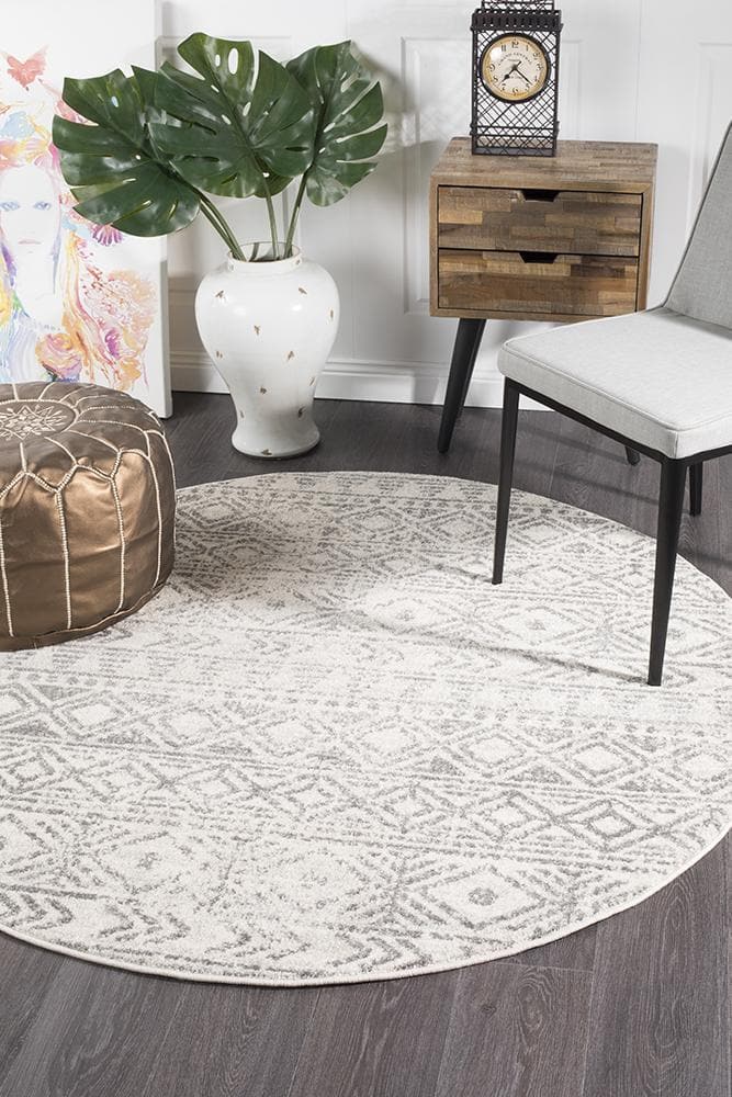 Oasis Ismail Rustic - White Grey [Round] - Rug