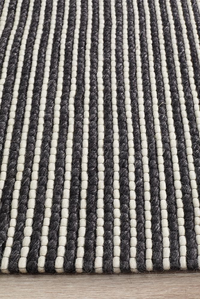 Oskar Felted Wool Striped - Black & White - Rug