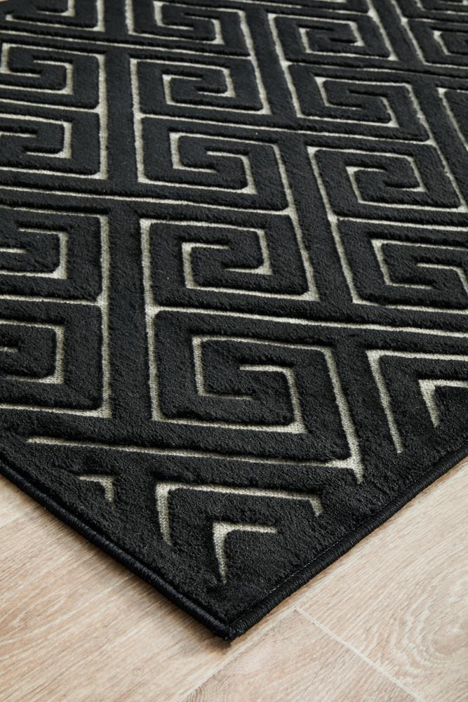 New York Alice Black & Gold Runner Rug